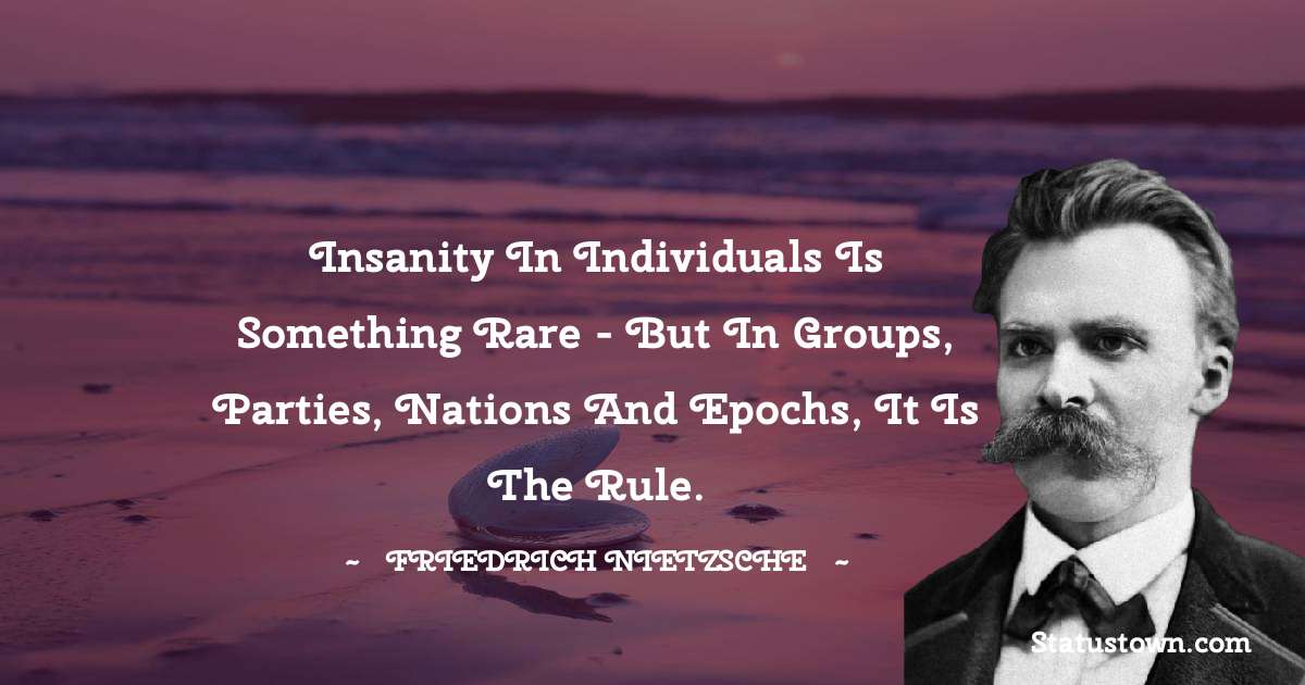 Insanity in individuals is something rare - but in groups, parties, nations and epochs, it is the rule. - Friedrich Nietzsche quotes