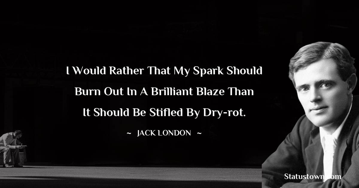 I would rather that my spark should burn out in a brilliant blaze than it should be stifled by dry-rot. - Jack London quotes