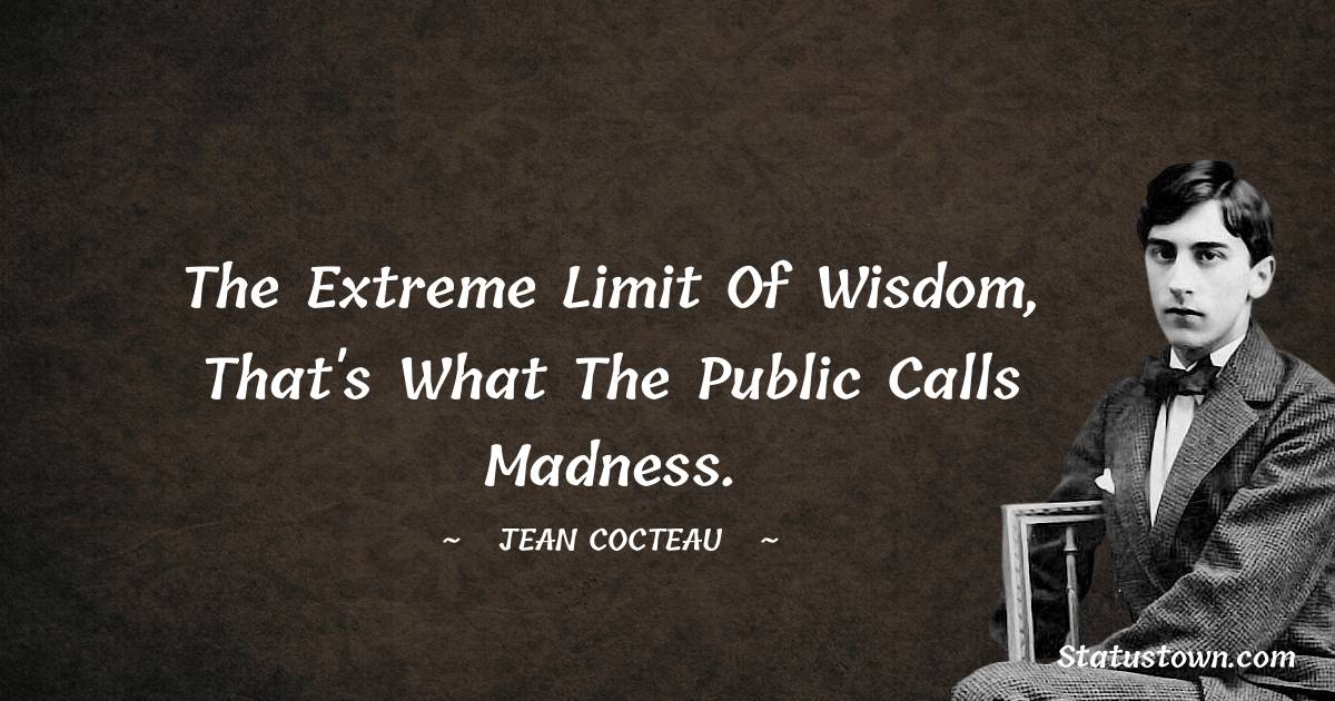 The extreme limit of wisdom, that's what the public calls madness. - Jean Cocteau quotes