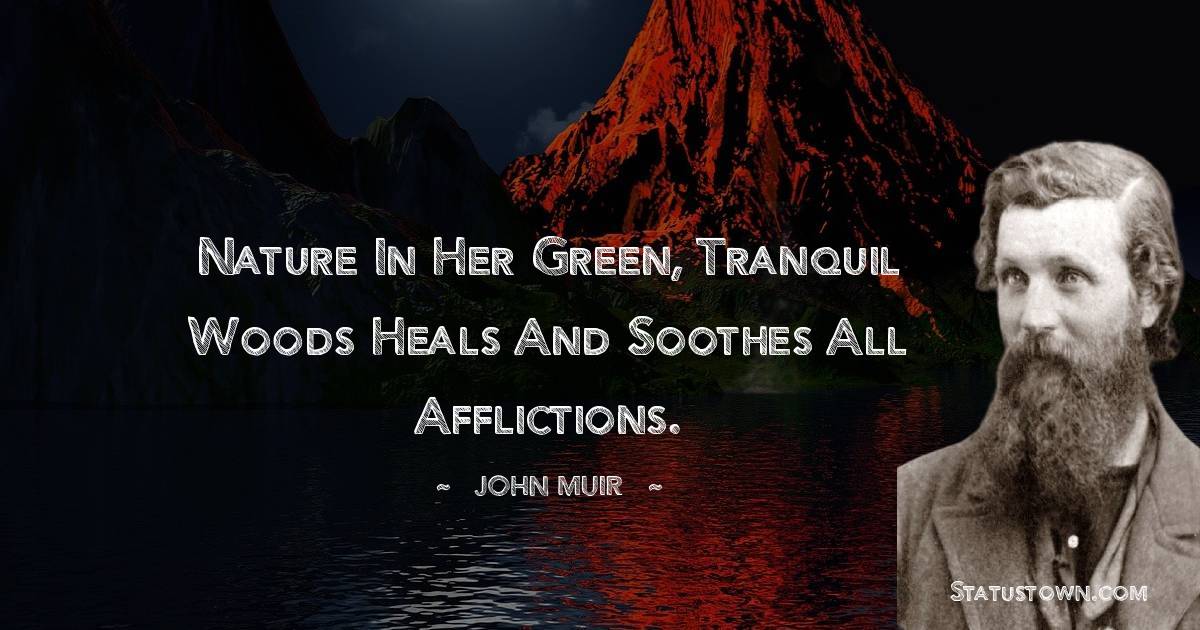 Nature in her green, tranquil woods heals and soothes all afflictions. - John Muir quotes