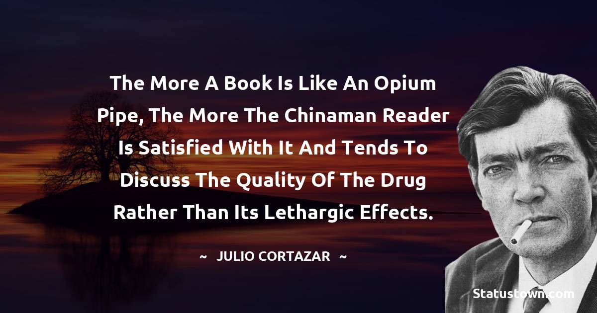 Julio Cortazar Quotes - The more a book is like an opium pipe, the more the Chinaman reader is satisfied with it and tends to discuss the quality of the drug rather than its lethargic effects.