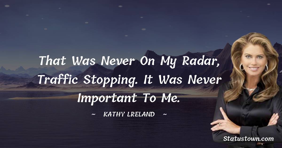 That was never on my radar, traffic stopping. It was never important to me. - Kathy Ireland quotes