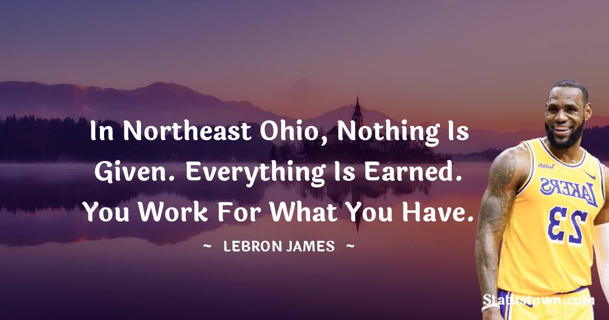  LeBron James Quotes - In Northeast Ohio, nothing is given. Everything is earned. You work for what you have.