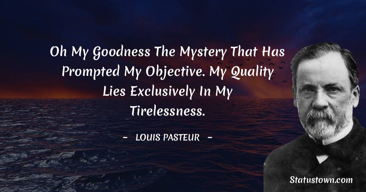 Louis Pasteur Quotes - Oh my goodness the mystery that has prompted my objective. My quality lies exclusively in my tirelessness.
