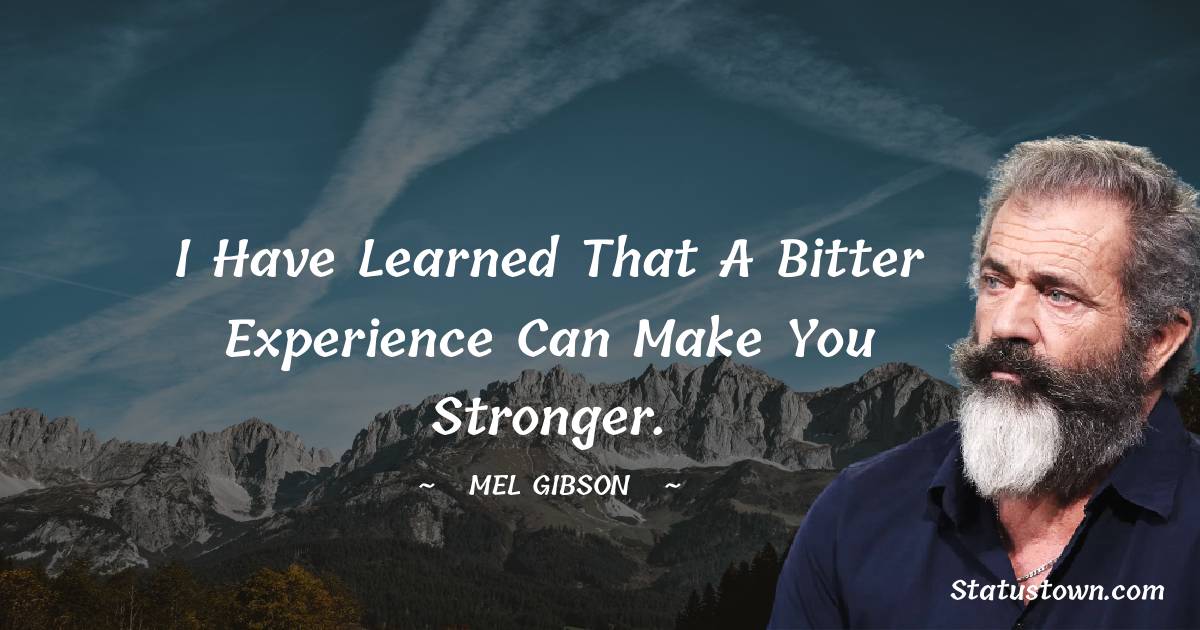 I have learned that a bitter experience can make you stronger. - Mel Gibson quotes
