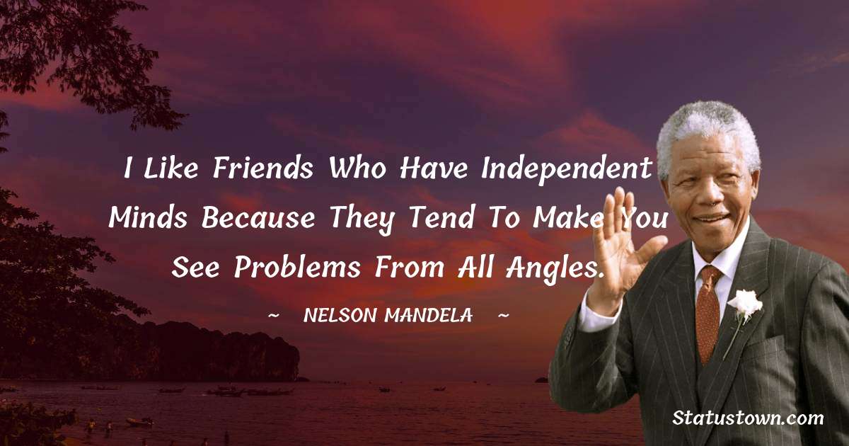 I like friends who have independent minds because they tend to make you see problems from all angles. - Nelson Mandela quotes