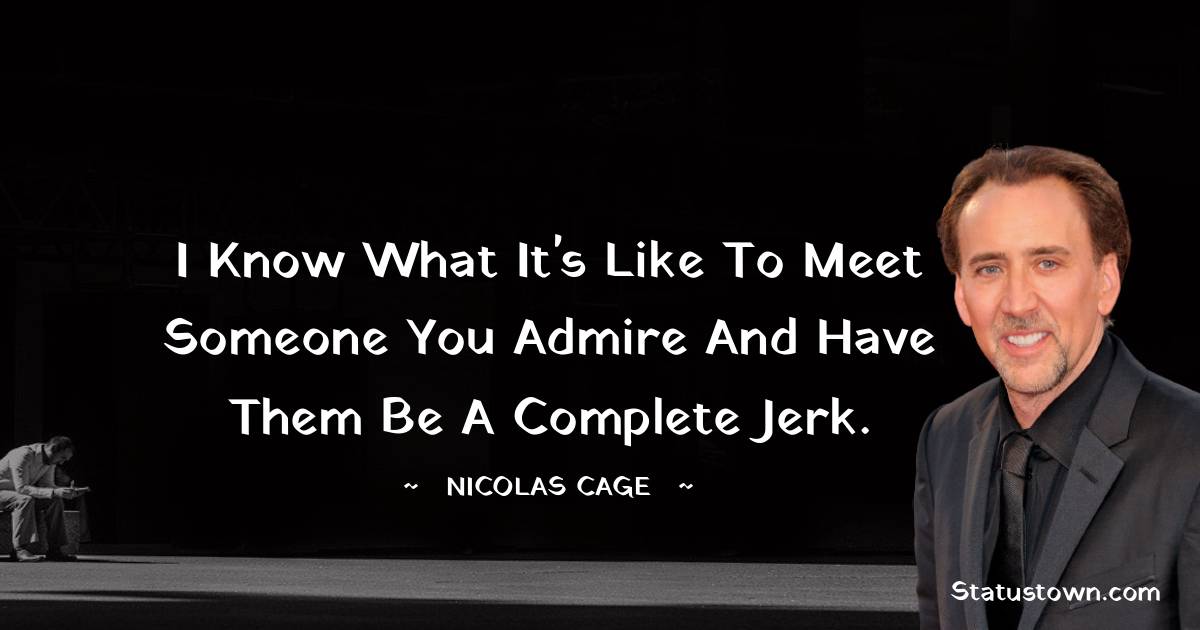 I know what it's like to meet someone you admire and have them be a complete jerk. - Nicolas Cage quotes