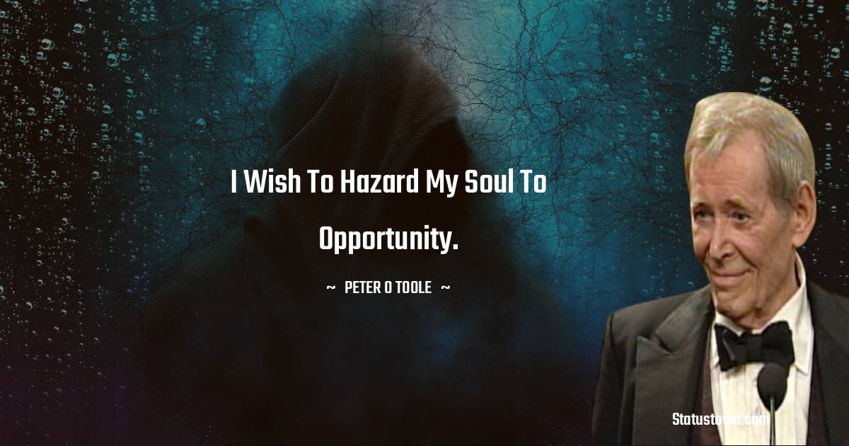 Peter O'Toole Quotes - I wish to hazard my soul to opportunity.