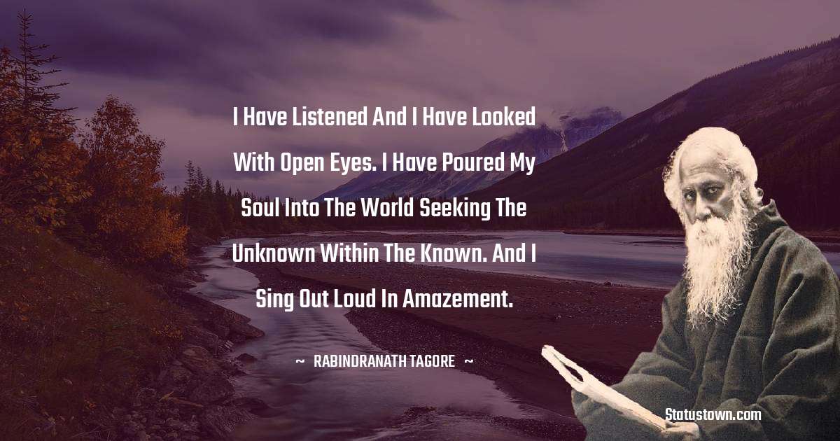 I have listened
And I have looked
With open eyes.
I have poured my soul
Into the world
Seeking the unknown
Within the known.
And I sing out loud
In amazement.