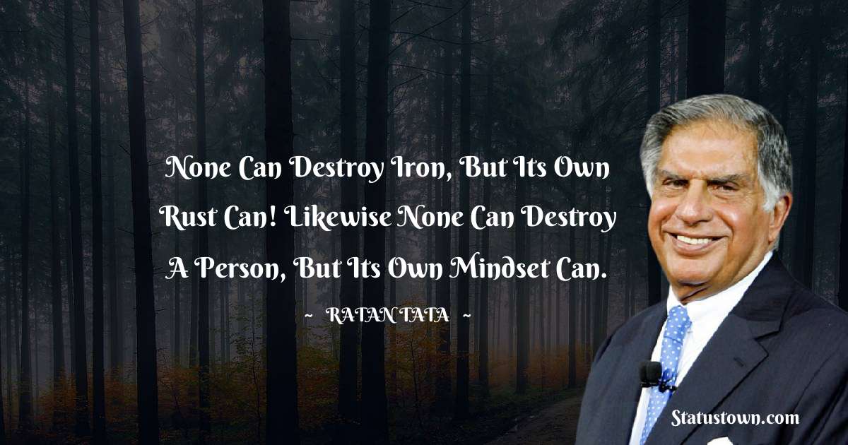 Ratan Tata Quotes - None can destroy iron, but its own rust can! Likewise none can destroy a person, but its own mindset can.