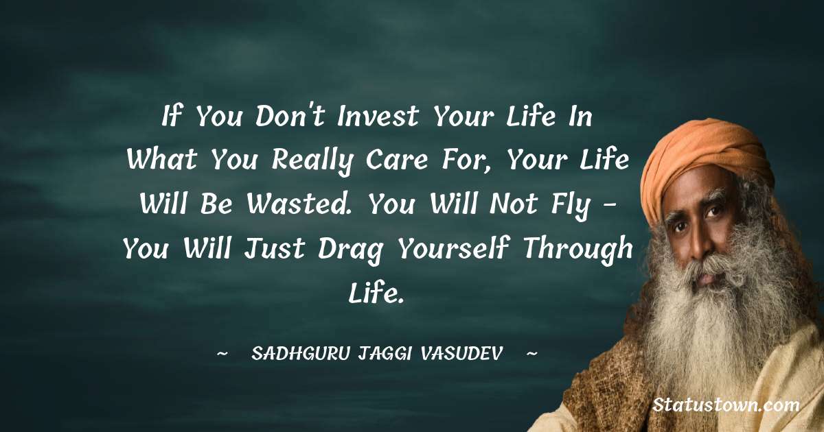 If you don't invest your life in what you really care for, your life will be wasted. You will not fly - you will just drag yourself through life.