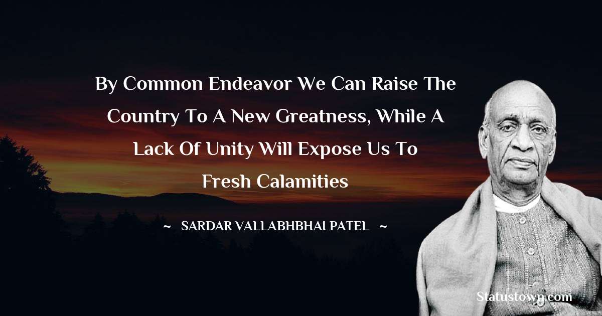 By common endeavor we can raise the country to a new greatness, while a lack of unity will expose us to fresh calamities - Sardar Vallabhbhai patel quotes