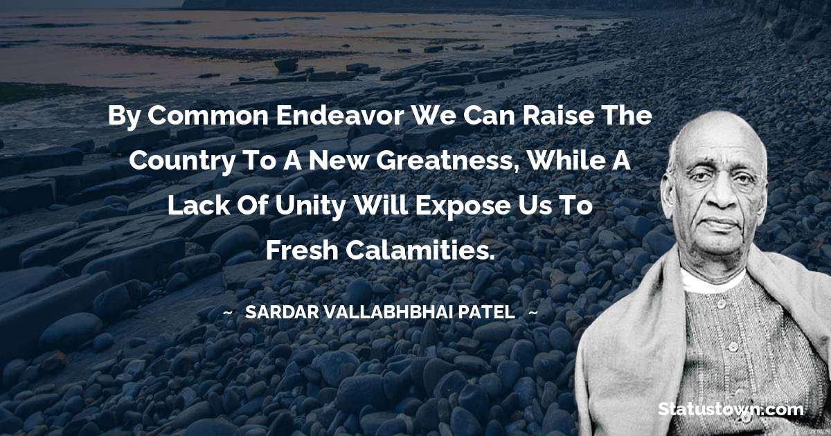 By common endeavor we can raise the country to a new greatness, while a lack of unity will expose us to fresh calamities. - Sardar Vallabhbhai patel quotes