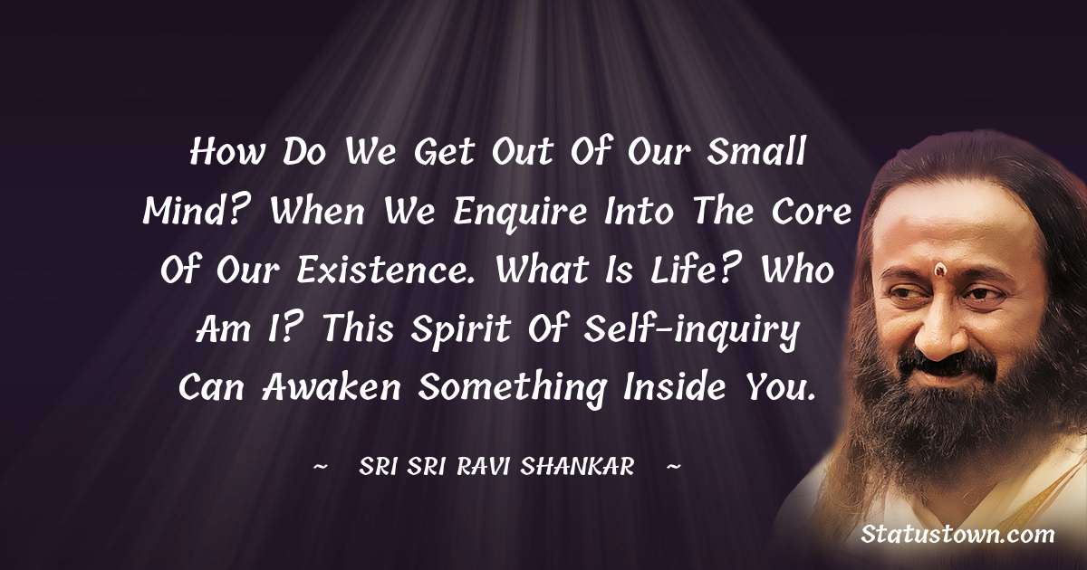 Sri Sri Ravi Shankar Quotes - How do we get out of our small mind? When we enquire into the core of our existence. What is life? Who am I? This spirit of self-inquiry can awaken something inside you.