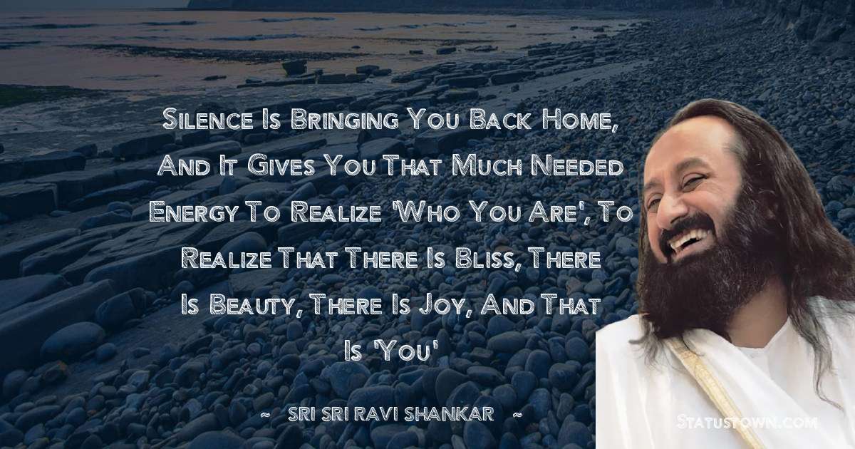 Silence is bringing you back home, and it gives you that much needed energy to realize 'Who You Are', to realize that there is bliss, there is beauty, there is joy, and that is 'You'