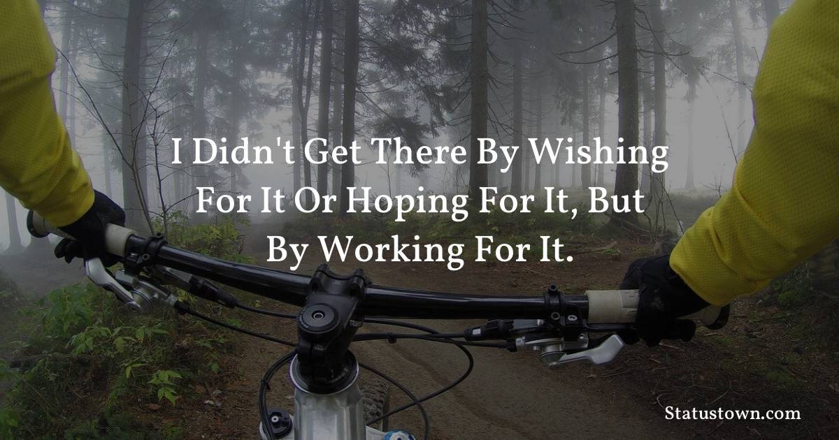 I didn't get there by wishing for it or hoping for it, but by working for it.