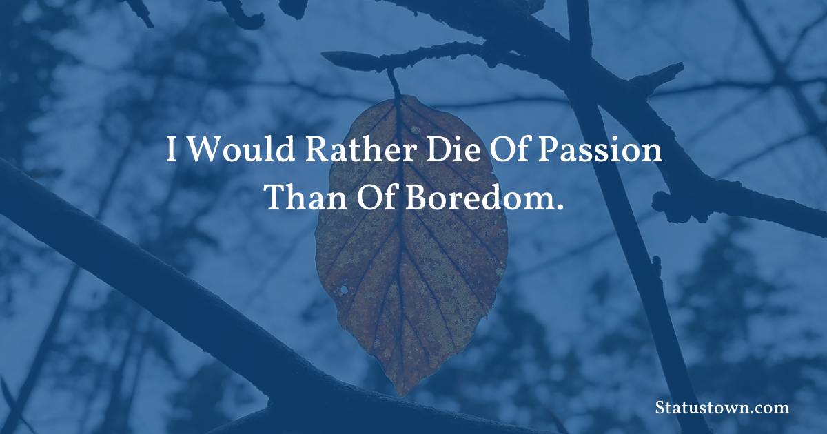 I would rather die of passion than of boredom. - Inspirational quotes