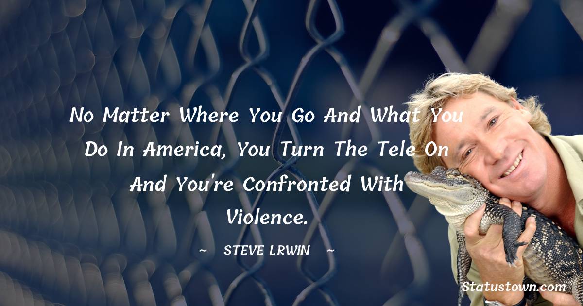  Steve Irwin Quotes - No matter where you go and what you do in America, you turn the tele on and you're confronted with violence.