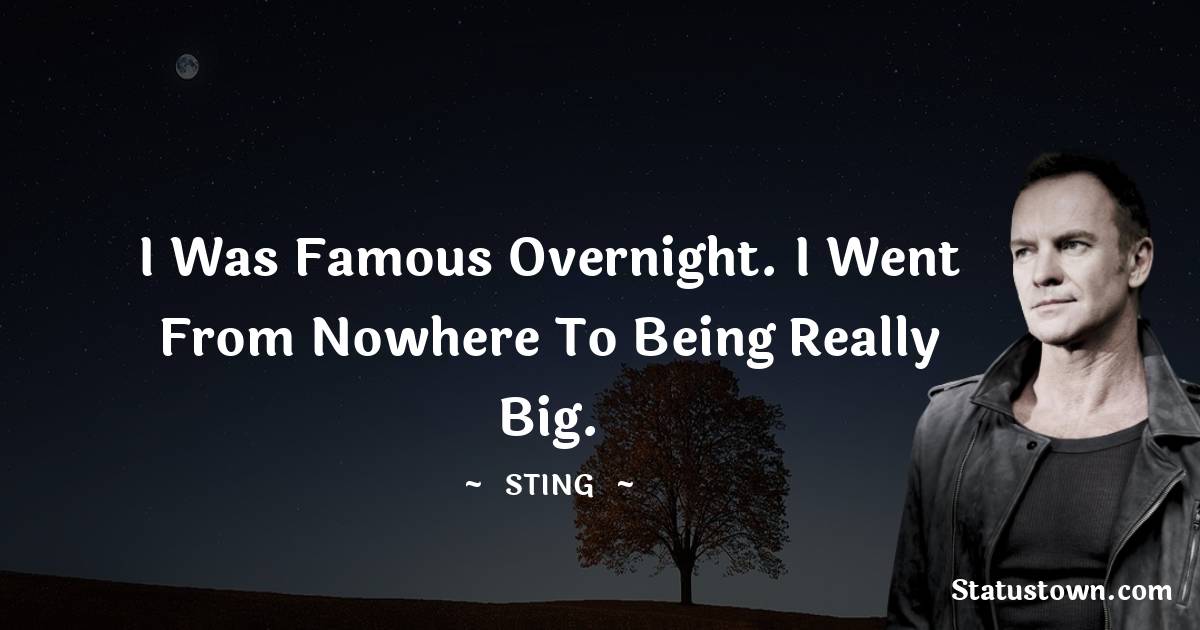 Sting Quotes - I was famous overnight. I went from nowhere to being really big.