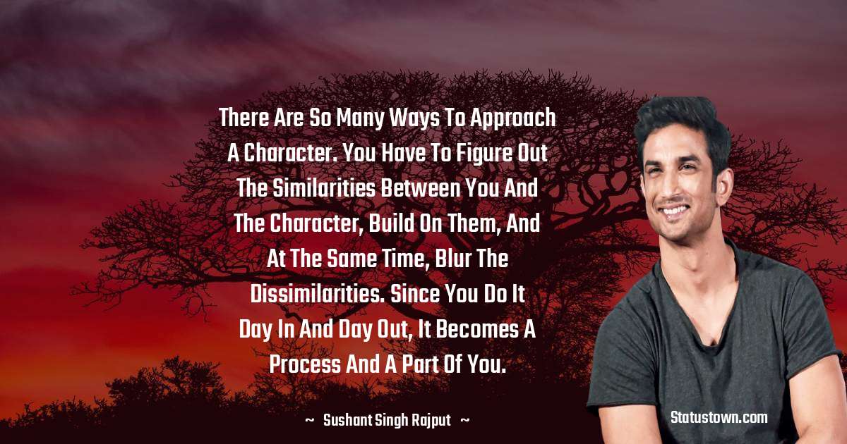 Sushant Singh Rajput Quotes - There are so many ways to approach a character. You have to figure out the similarities between you and the character, build on them, and at the same time, blur the dissimilarities. Since you do it day in and day out, it becomes a process and a part of you.