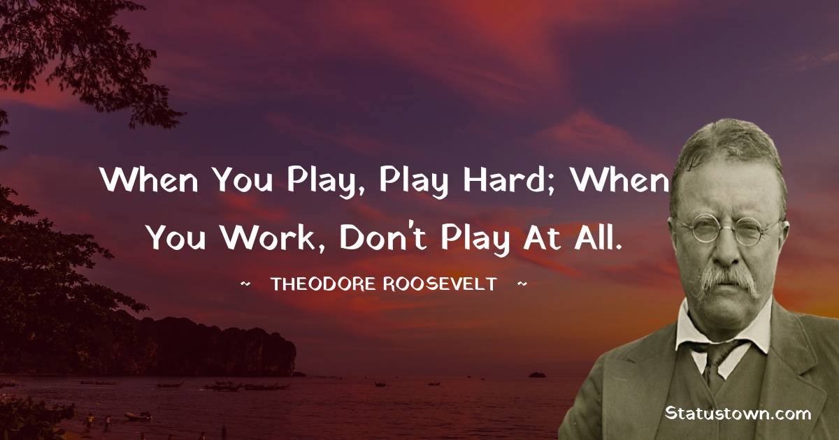 Theodore Roosevelt Quotes - When you play, play hard; when you work, don't play at all.