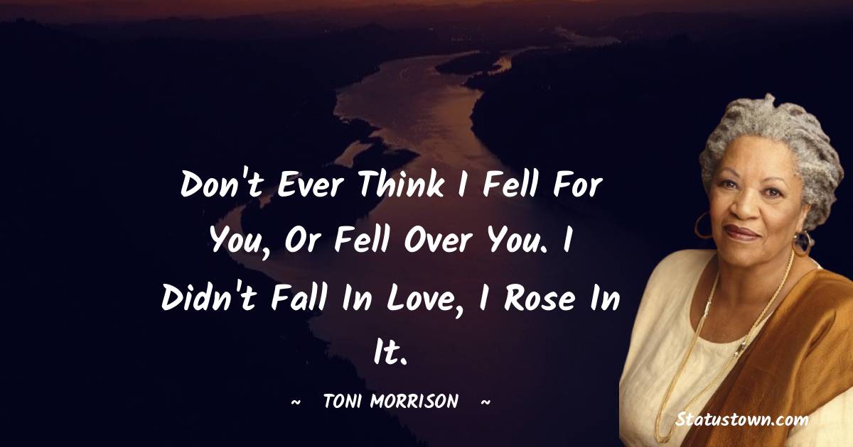 Don't ever think I fell for you, or fell over you. I didn't fall in love, I rose in it. - Toni Morrison quotes