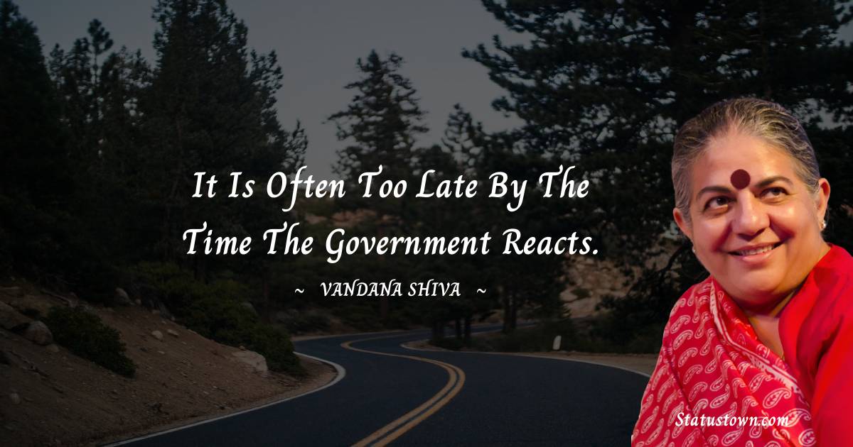 It is often too late by the time the government reacts. - Vandana Shiva quotes