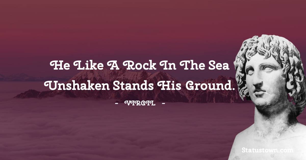 Virgil  Quotes - He like a rock in the sea unshaken stands his ground.