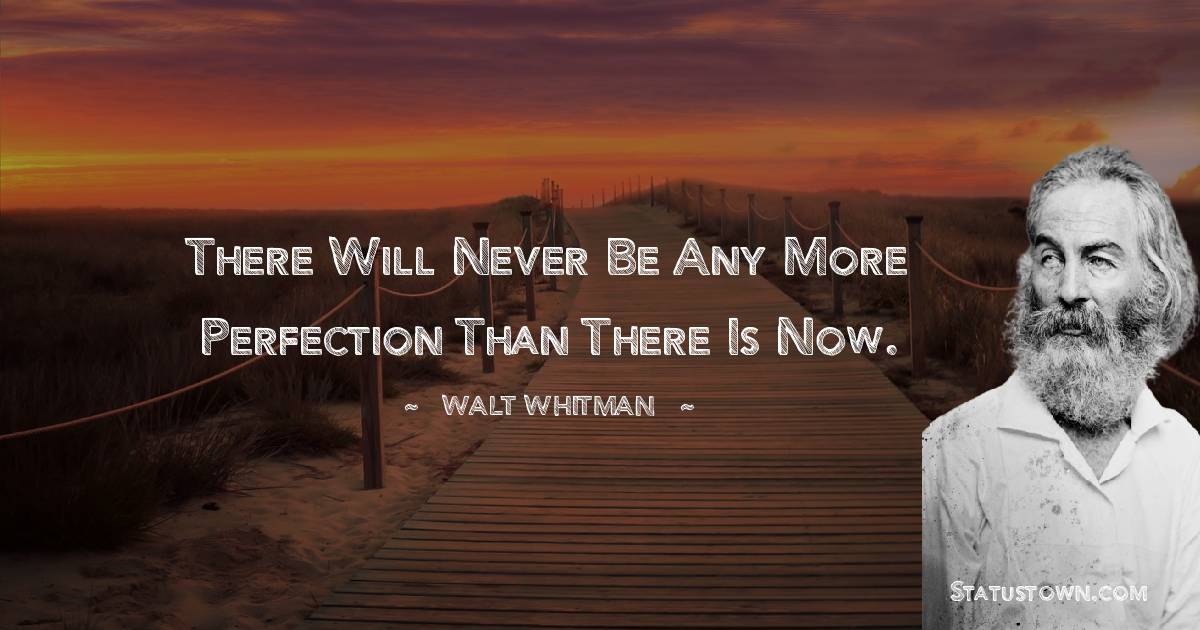 Walt Whitman Quotes - There will never be any more perfection than there is now.