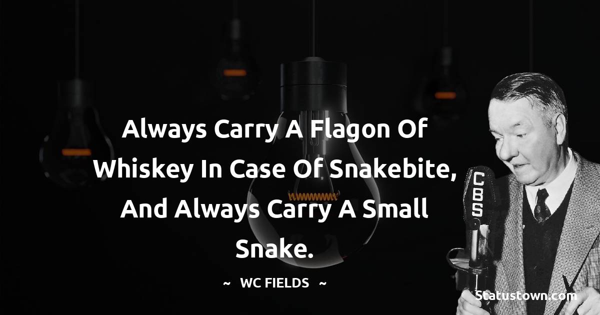 Always carry a flagon of whiskey in case of snakebite, and always carry a small snake. - W. C. Fields quotes