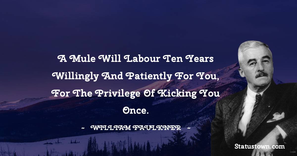 William Faulkner Quotes - A mule will labour ten years willingly and patiently for you, for the privilege of kicking you once.
